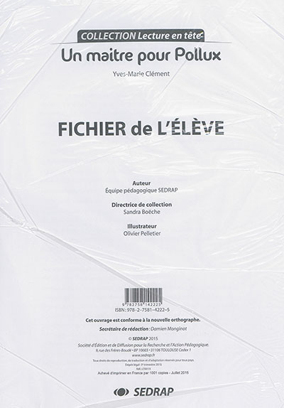 Un maître pour Pollux, Yves-Marie Clément : fichier de l'élève
