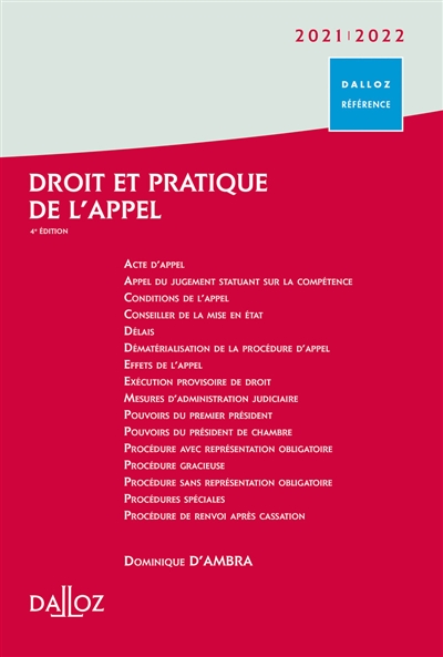 Droit et pratique de l'appel : 2021-2022