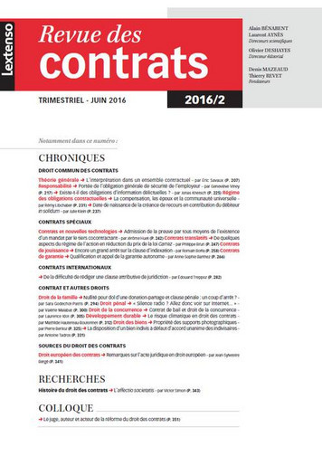 Revue des contrats, n° 2 (2016)