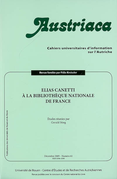 Austriaca, n° 61. Elias Canetti à la Bibliothèque nationale de France
