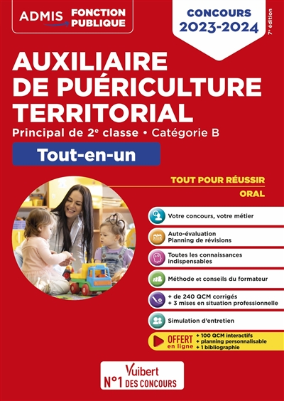 Auxiliaire de puériculture territorial : principal de 2e classe, catégorie B : concours 2023-2024, tout-en-un