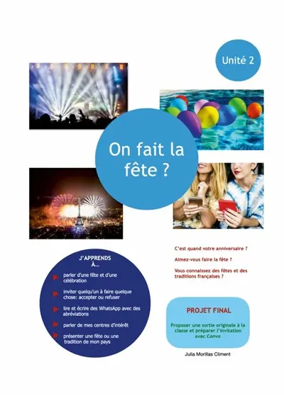Unité 2 : On fait la fête ? - Activités niveau intermédiaire