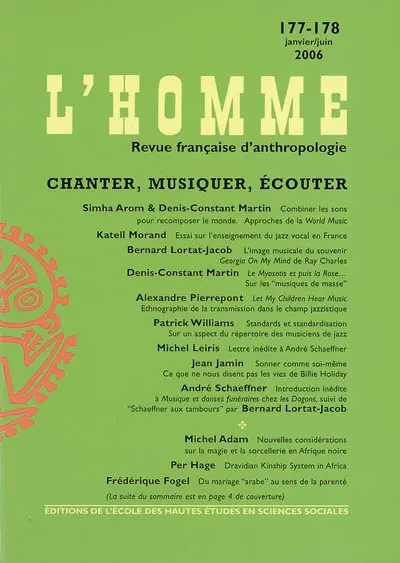 Homme (L'), n° 177-178. Chanter, musiquer, écouter