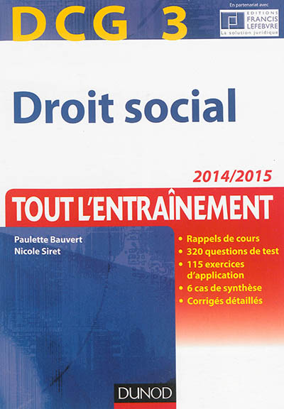 Droit social, DCG 3 : tout l'entraînement : 2014-2015