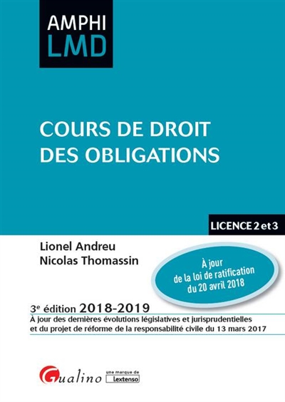 Cours de droit des obligations : licence 2 et 3 : 2018-2019