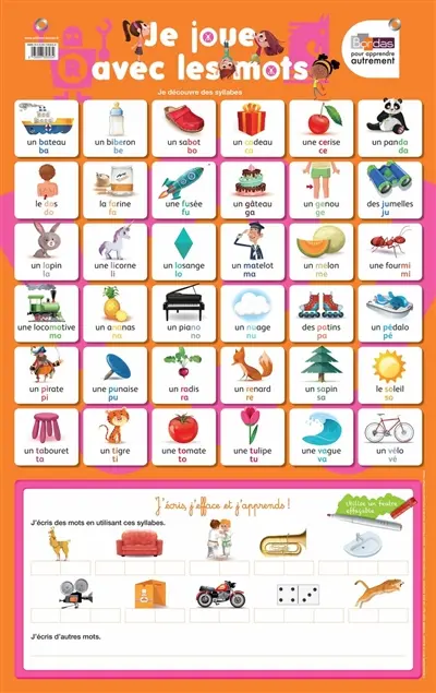 Je joue avec les mots : je découvre les syllabes : avec une zone effaçable pour s'entraîner