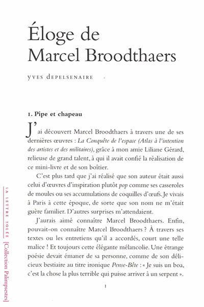 Eloge de Marcel Broodthaers