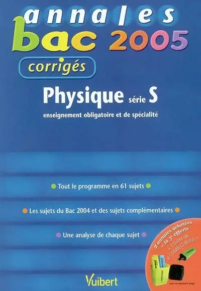 Physique série S enseignement obligatoire et de spécialité : tout le programme en 61 sujets, les sujets du bac 2004 et des sujets complémentaires, une analyse de chaque sujet