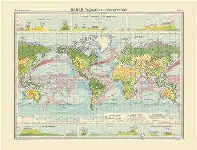 Le monde : végétation et courants marins : carte