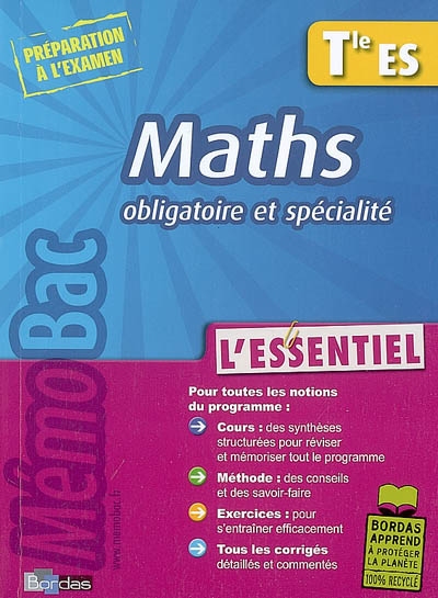 Maths obligatoire et spécialité terminale ES