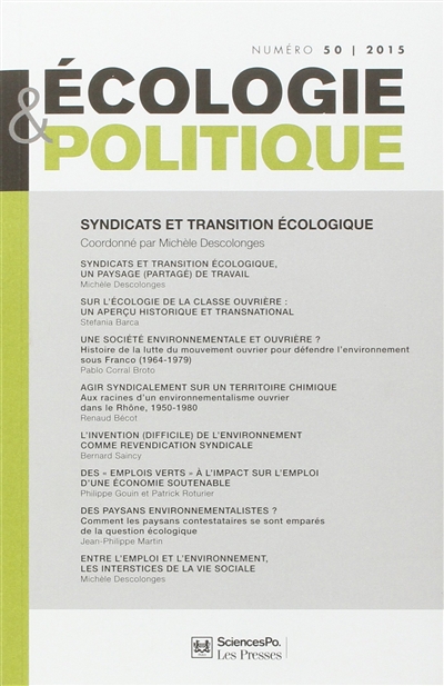 Ecologie et politique, n° 50. Syndicats et transition écologique