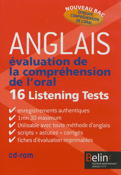 Anglais : 16 listening tests, évaluation de la compréhension de l'oral : nouveau bac, épreuve compréhension de l'oral
