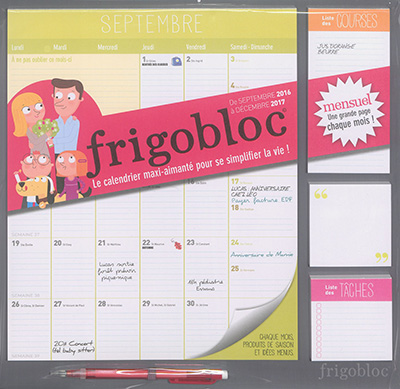 Frigobloc mensuel : de septembre 2016 à décembre 2017 : le calendrier  maxi-aimanté pour se simplifier la vie ! - Librairie Mollat Bordeaux