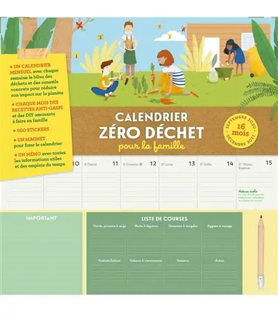 Calendrier zéro déchet pour la famille : 16 mois, septembre 2020-décembre 2021