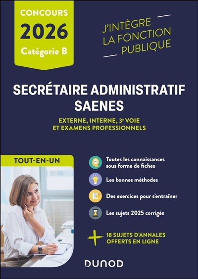 Secrétaire administratif SAENES, concours 2026, catégorie B : externe, interne, 3e voie et examens professionnels : tout-en-un