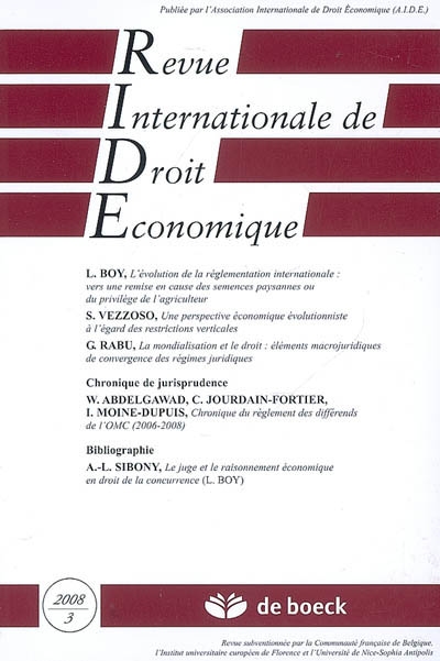 Revue internationale de droit économique, n° 3 (2008)