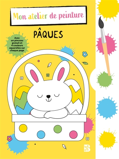 livre à colorier avec pinceau et aquarelles pâques 2023