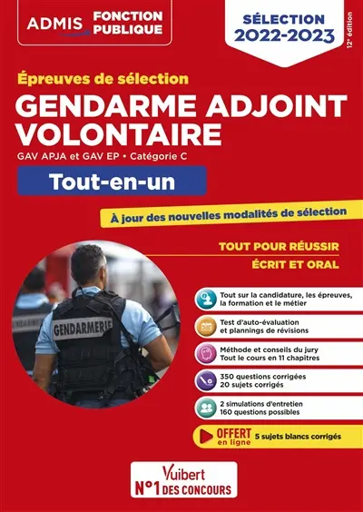 Gendarme adjoint volontaire : épreuves de sélection, GAV APJA et GAV EP, catégorie C : tout-en-un, sélection 2022-2023
