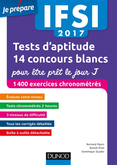 IFSI 2017 : tests d'aptitude, 14 concours blancs pour être prêt le jour J : 1.400 exercices chronométrés