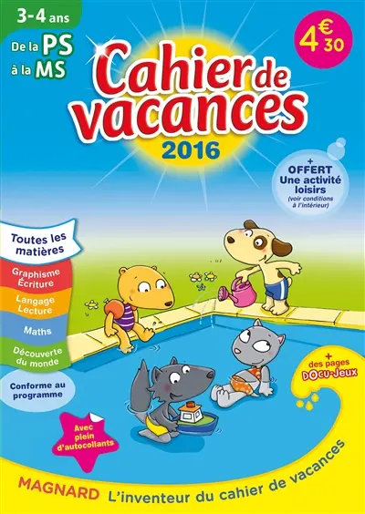 Cahier de vacances de la PS à la MS, 3-4 ans