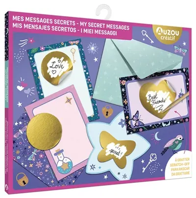 Mes messages secrets : à gratter. My secret messages : scratch-off. Mis mensajes secretos : para rascar. I miei messaggi : da grattare