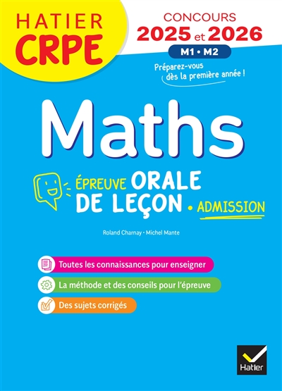 Maths : épreuve orale de leçon, admission : concours 2025 et 2026, M1, M2