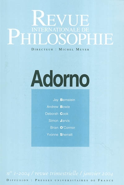 Revue internationale de philosophie, n° 227. Adorno