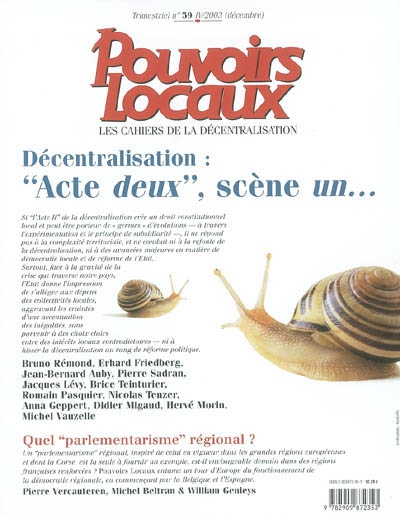Pouvoirs locaux, n° 4 (2003). Décentralisation : acte deux, scène un...
