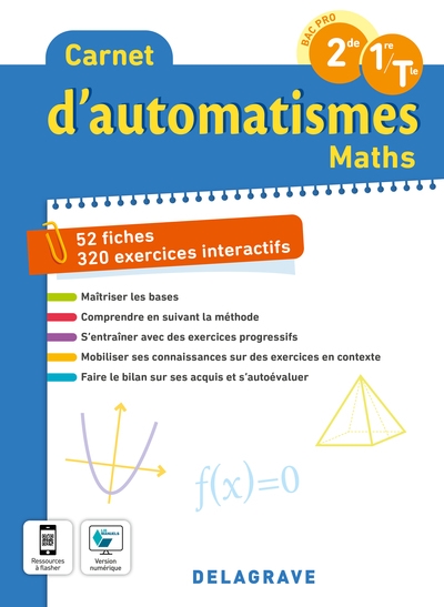 Carnet d'automatismes maths bac pro 2de, 1re, terminale : 52 fiches, 320 exercices interactifs