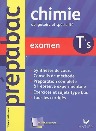 Chimie terminale S, enseignement obligatoire et de spécialité : examen