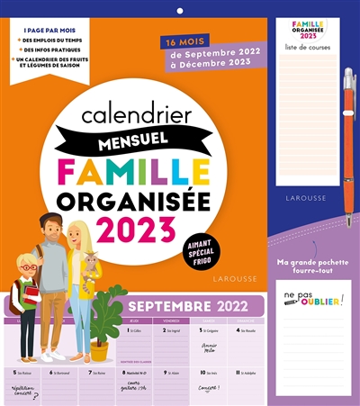 Grand calendrier mensuel : une année organisée : de septembre 2022 à décembre 2023
