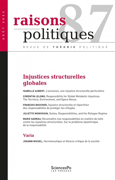 Raisons politiques, n° 87. Injustices structurelles globales