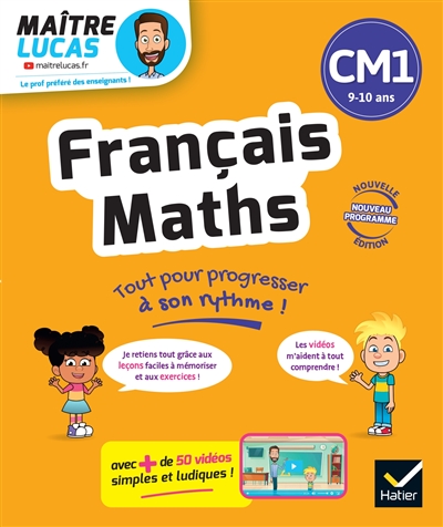 Français, maths CM1, 9-10 ans : cahier de soutien avec des vidéos, leçons et exercices corrigés : nouveau programme