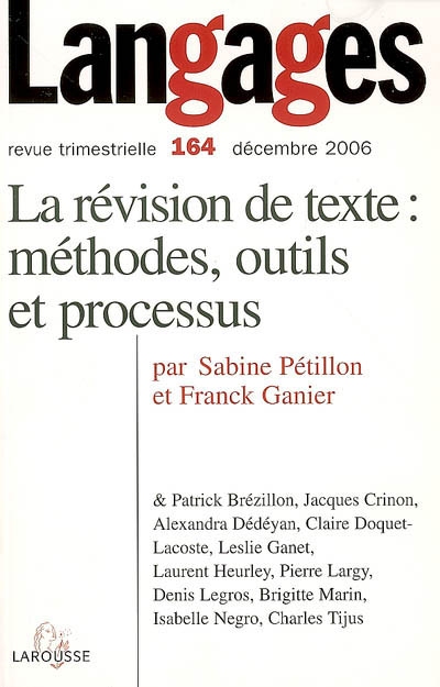Langages, n° 164. La révision de texte : méthodes, outils et processus