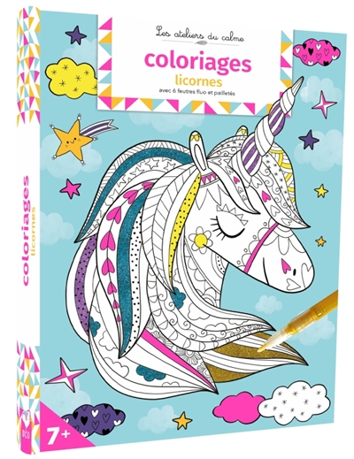 coloriages licornes : pochette avec feutres