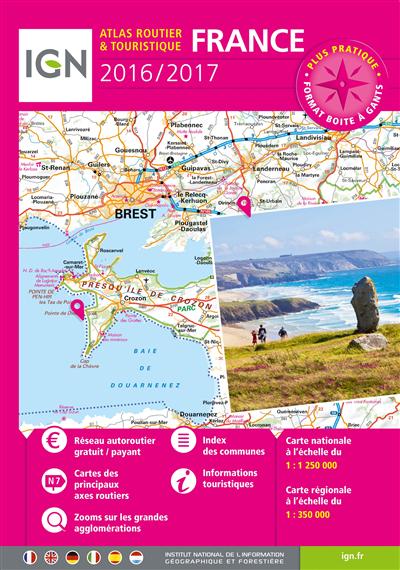 FRANCE ATLAS ROUTIER ET TOURISTIQUE SPIRALE 2016-2017 BOITE A GANTS