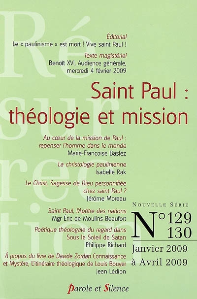Résurrection, n° 129-130. Saint Paul : théologie et mission