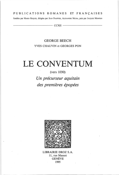 Le conventum (vers 1030) : un précurseur aquitain des premières épopées