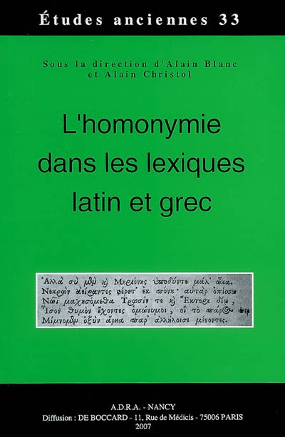 L'homonymie dans les lexiques latin et grec