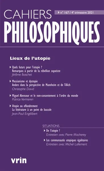 Cahiers philosophiques, n° 167. Lieux de l'utopie