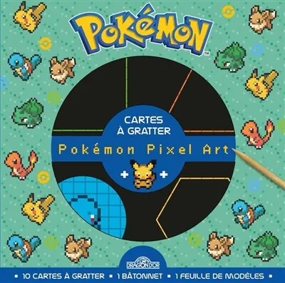 Pokémon : cartes à gratter pixel art : Pikachu, Bulbizarre, Salamèche, Carapuce