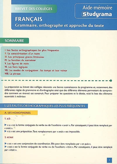 Français : grammaire, orthographe et approche du texte