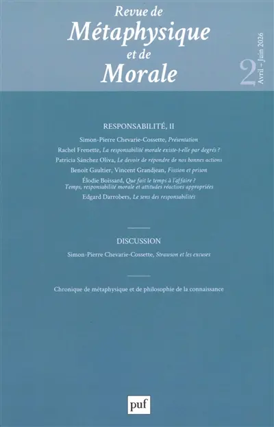Revue de métaphysique et de morale, n° 2 (2026). Responsabilité (II)