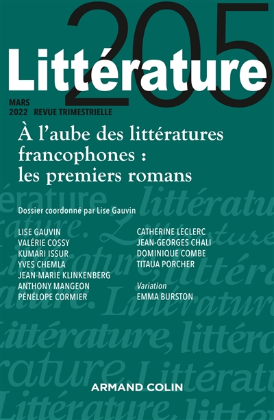 Littérature, n° 205. A l'aube des littératures francophones : les premiers romans