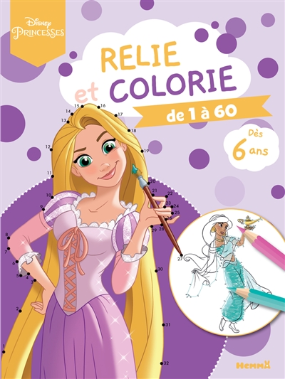 Disney princesses : relie et colorie de 1 à 60