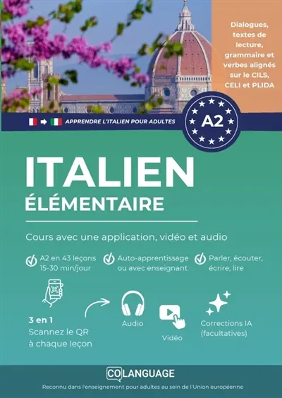 Apprendre l'italien A2 élémentaire : cours avec une application, vidéo et audio : Apprenez l'italien avec exercices, grammaire, audio et vocabulaire. Idéal pour étude...