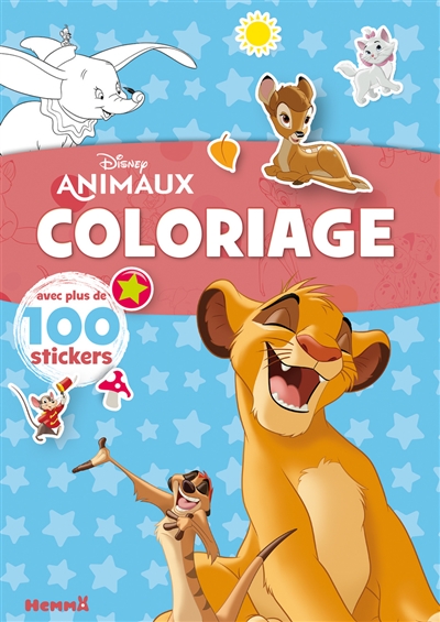 disney animaux : simba et timon : coloriage avec plus de 100 stickers