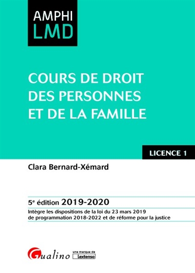 Cours de droit des personnes et de la famille : licence 1 : 2019-2020