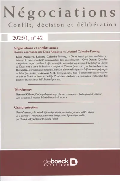 Négociations, n° 1 (2025). Négociations et conflits armés