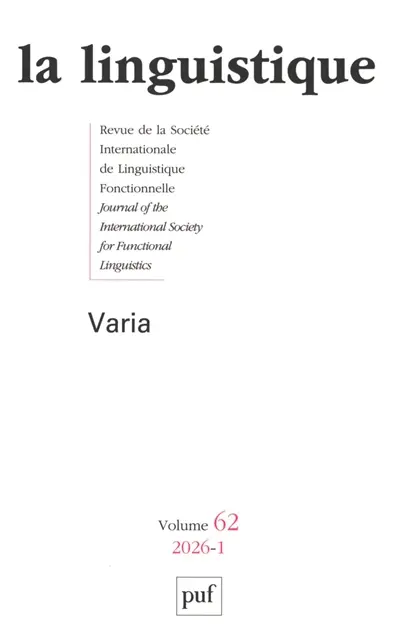 Linguistique (La), n° 1 (2026). Varia Linguistique (La), n° 1 (2026). Varia